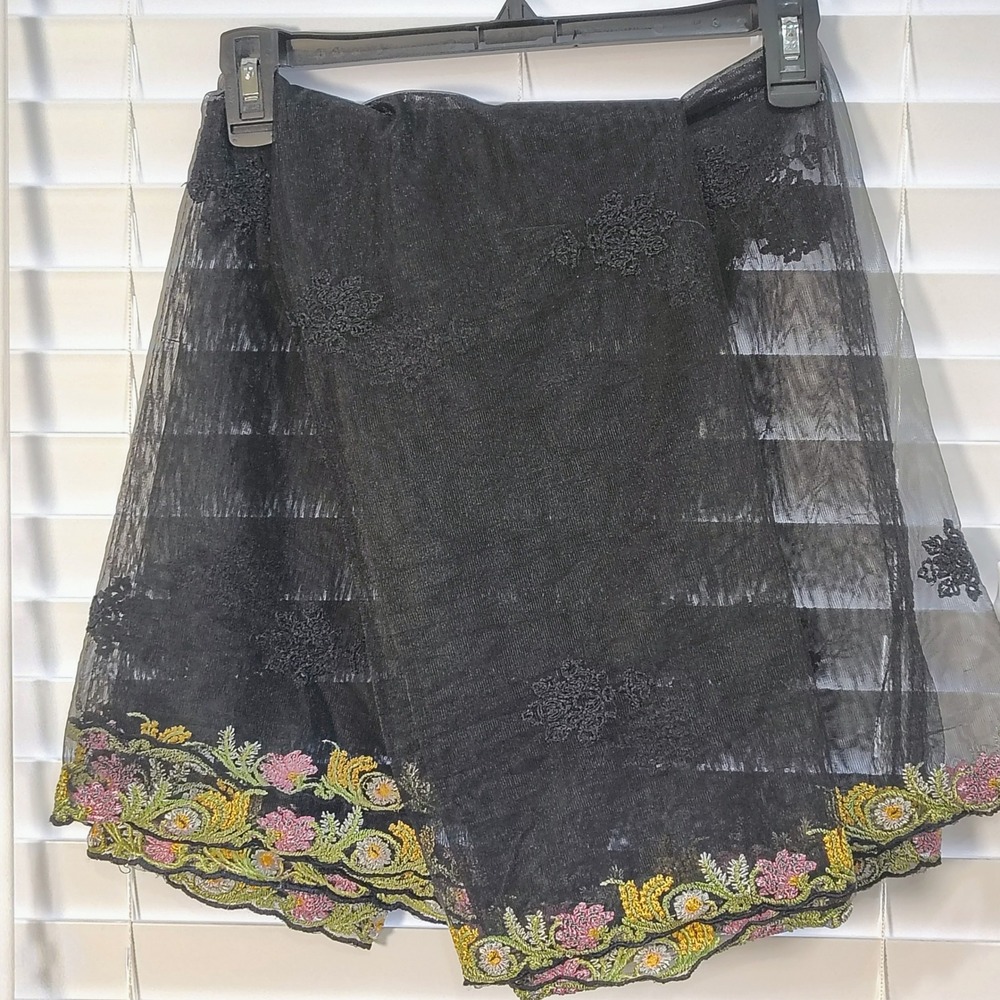 Embroidered Sheer Floral Shawl 35x81 Wrap Artsy Whimsigoth Dark Coquette Dainty